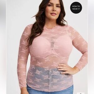 NWT Torrid Pink Sheer Lace Blouse